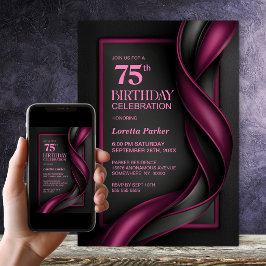 Invitación Fiesta de cumpleaños 75 moderno Morado Rojo y Negr