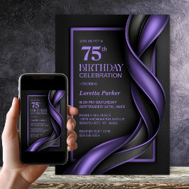 Invitación Fiesta de cumpleaños 75 moderno negro y púrpura