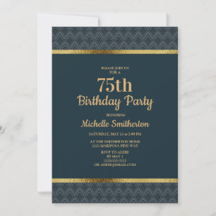 Invitación Fiesta de cumpleaños 75 Navy Blue Gold