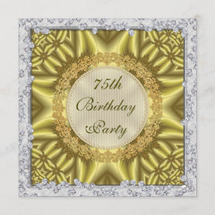 Invitación Fiesta de cumpleaños 75, oro y plata glamorosos