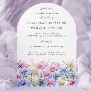 Invitación Fiesta de cumpleaños 75 Septiembre Flor de mes de 