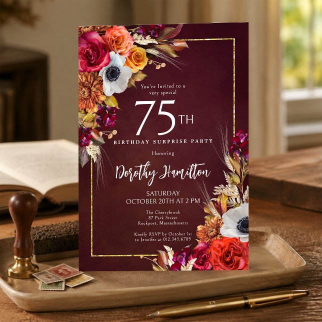 Invitación FIESTA DE CUMPLEAÑOS 75 Sorpresa Flores de Otoño B (Subido por el creador)