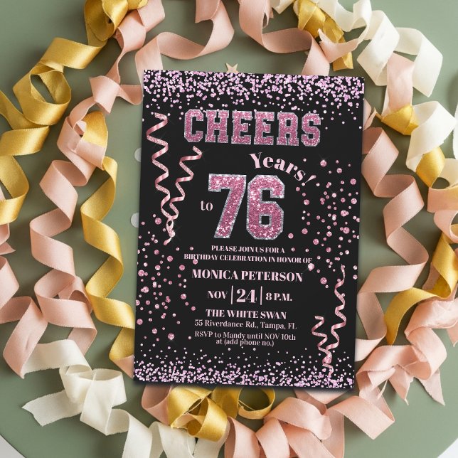 Invitación Fiesta de cumpleaños 76 con cristales de estrás ro (Subido por el creador)