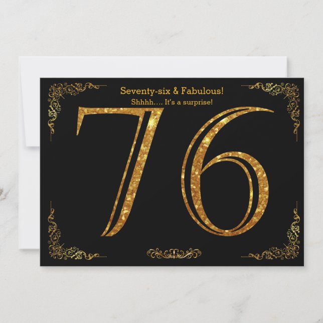 Invitación Fiesta de cumpleaños 76, estilo Gatsby, purpurina  (Anverso)