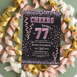 Invitación Fiesta de cumpleaños 77 con piedras de estrás de p