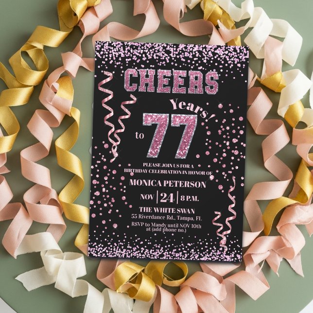 Invitación Fiesta de cumpleaños 77 con piedras de estrás de p (Subido por el creador)