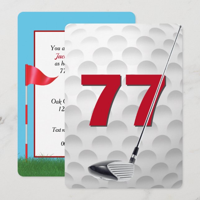 Invitación Fiesta de cumpleaños 77 golf (Anverso / Reverso)