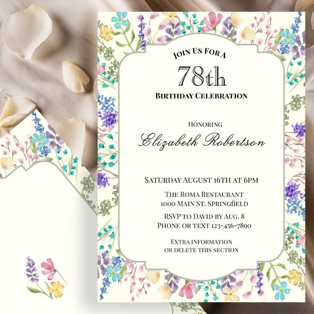 Invitación Fiesta de cumpleaños 78 años Flores silvestres col (Subido por el creador)