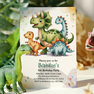 Invitación Fiesta de cumpleaños 7 de dinosaurios para niños l