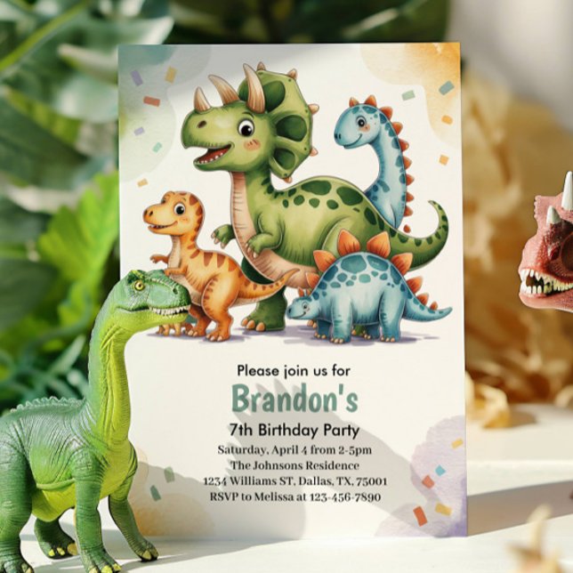 Invitación Fiesta de cumpleaños 7 de dinosaurios para niños l (Subido por el creador)