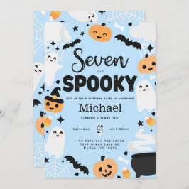 Invitación Fiesta de cumpleaños 7 de Halloween Cute Ghost