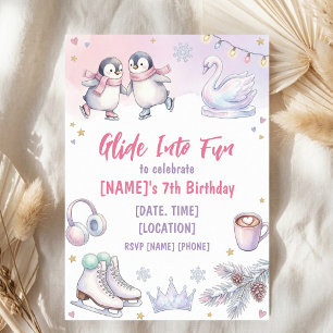 Invitación Fiesta de Cumpleaños 7 Pastel de Patinaje sobre Hi