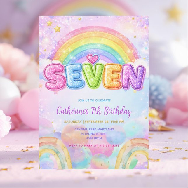 Invitación Fiesta de cumpleaños 7 Sparkle Rainbow (Subido por el creador)
