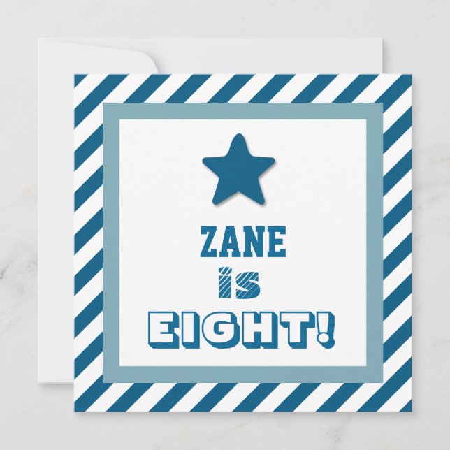 Invitación Fiesta de cumpleaños 807 Blue Stripes Blue Star V0 (Anverso)