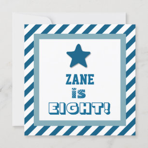 Invitación Fiesta de cumpleaños 807 Blue Stripes Blue Star V0