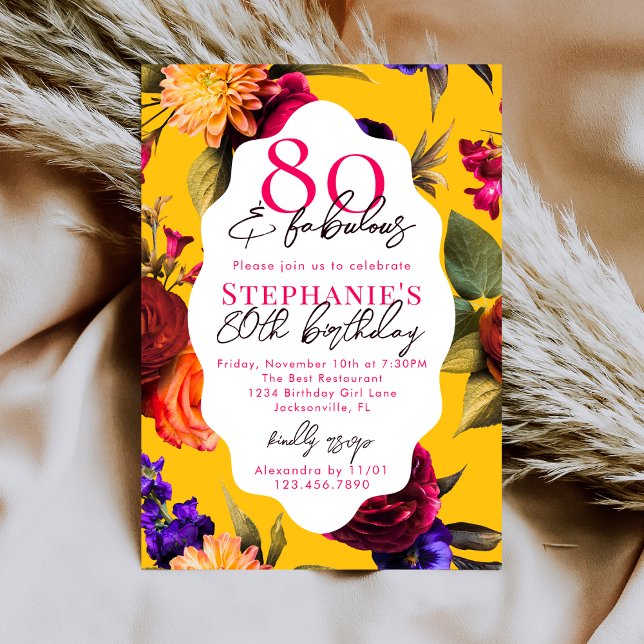 Invitación Fiesta de Cumpleaños 80 Amarillo Floral 80 y Fabuo (Subido por el creador)