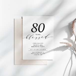 Invitación Fiesta de cumpleaños 80 años amados   Negro y Blan