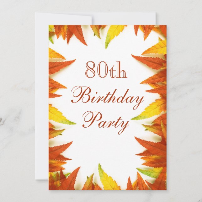 Invitación Fiesta de cumpleaños 80 años Hojas de otoño (Anverso)
