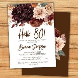 Invitación Fiesta de cumpleaños 80 Brown Beige Flores Floral
