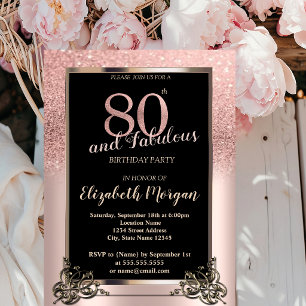 Invitación Fiesta de cumpleaños 80 Chic Rosa Dorado Glitter O