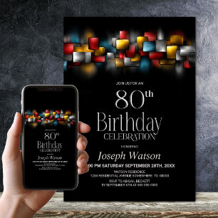 Invitación Fiesta de Cumpleaños 80 Colorida Abstracta