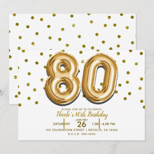 Invitación Fiesta de cumpleaños 80 con 80 globos de oro y con