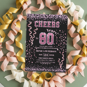 Invitación Fiesta de cumpleaños 80 con piedras de lentejuelas