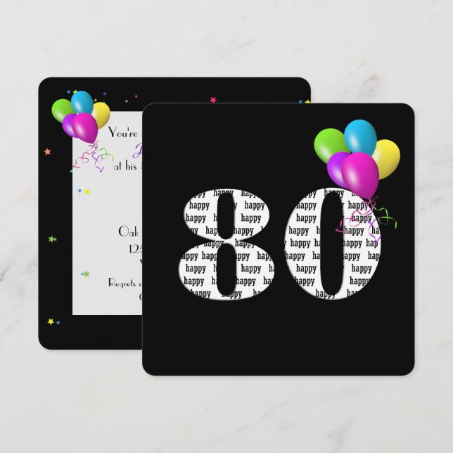 Invitación Fiesta de cumpleaños 80 con ramo de globos (Anverso / Reverso)