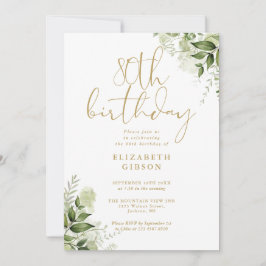 Invitación Fiesta de cumpleaños 80 con vegetación floral