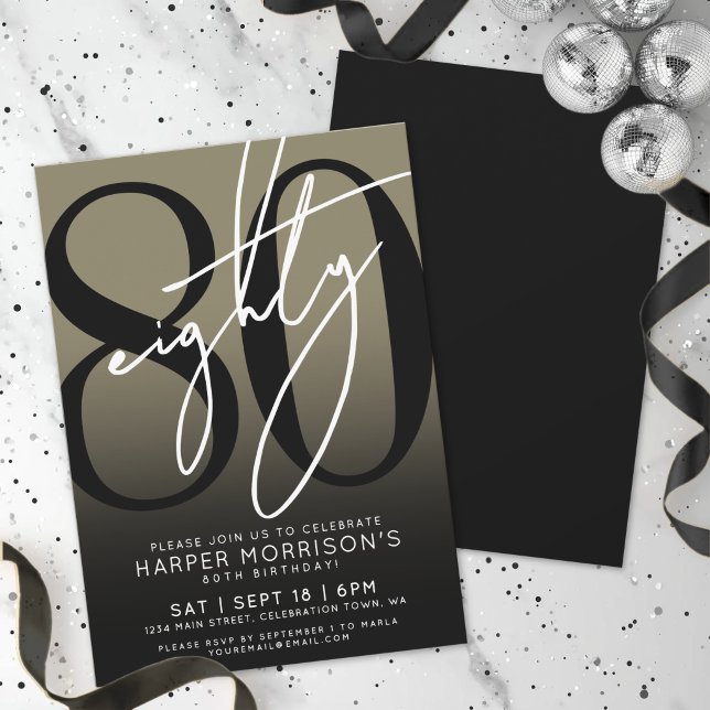 Invitación Fiesta de Cumpleaños 80 de Elegant Eighty Gold (Elegant Eighty Gold 80th Birthday Party Invitation)