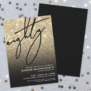 Invitación Fiesta de Cumpleaños 80 de Elegant Eighty Gold