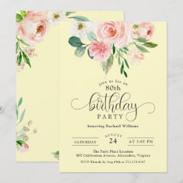Invitación Fiesta de cumpleaños 80 de Floral rosa y amarilla