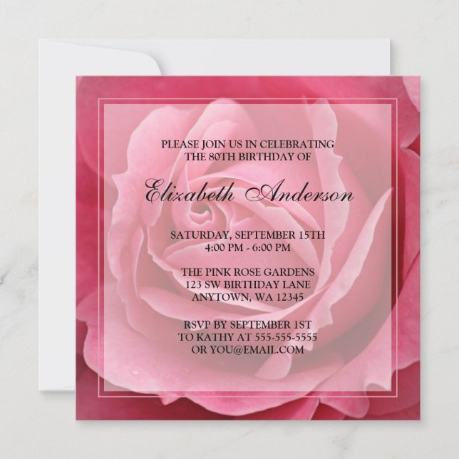 Invitación Fiesta de cumpleaños 80 de la flor rosa Rosa (Anverso)