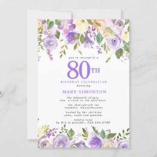 Invitación Fiesta de cumpleaños 80 de la Floral Púrpura