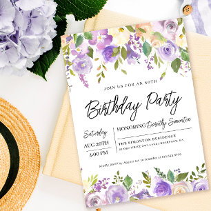 Invitación Fiesta de cumpleaños 80 de la Floral Púrpura