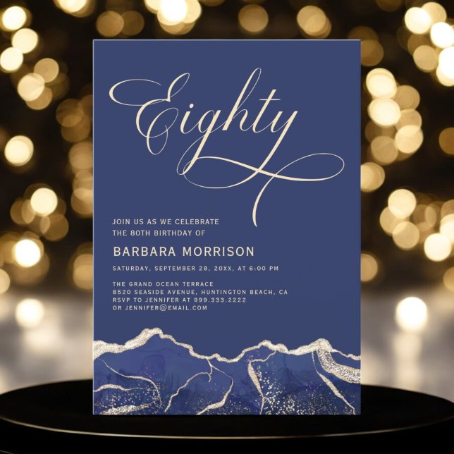 Invitación Fiesta de cumpleaños 80 de la Marina Blue Gold Aga (Subido por el creador)