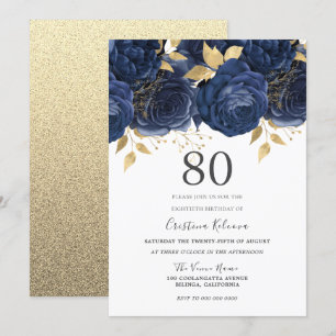 Invitación Fiesta de cumpleaños 80 de la Marina Indigo Blue &