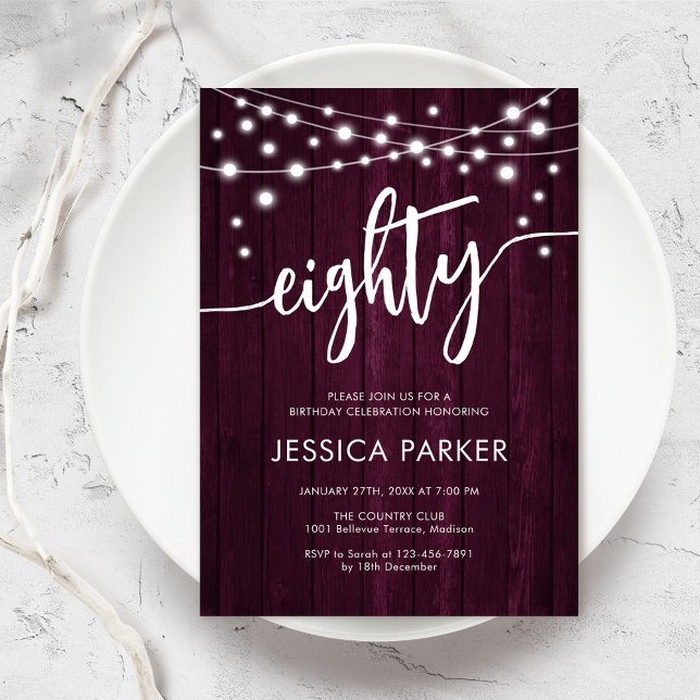 Invitación Fiesta de cumpleaños 80 de la ruidosa Borgoña (Subido por el creador)