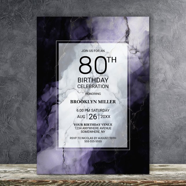 Invitación Fiesta de cumpleaños 80 de Marble Púrpura (Subido por el creador)