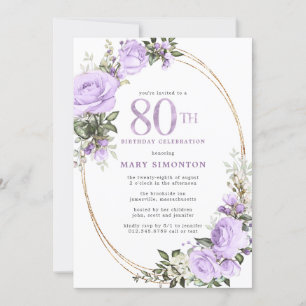 Invitación Fiesta de cumpleaños 80 de Morple Rosa Floral
