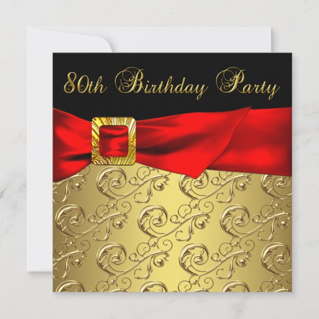 Invitación Fiesta de cumpleaños 80 de mujer de Damasco rojo d (Anverso)