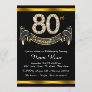Invitación Fiesta de cumpleaños 80 de Oro Negro