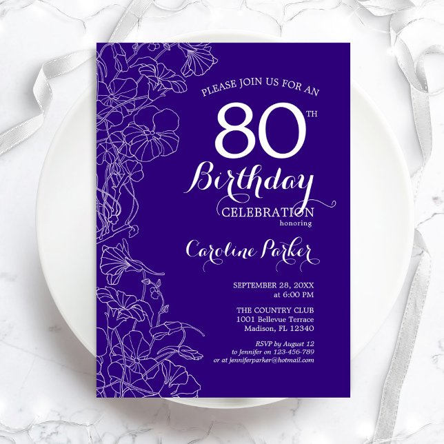 Invitación Fiesta de cumpleaños 80 de Purple Floral (Subido por el creador)