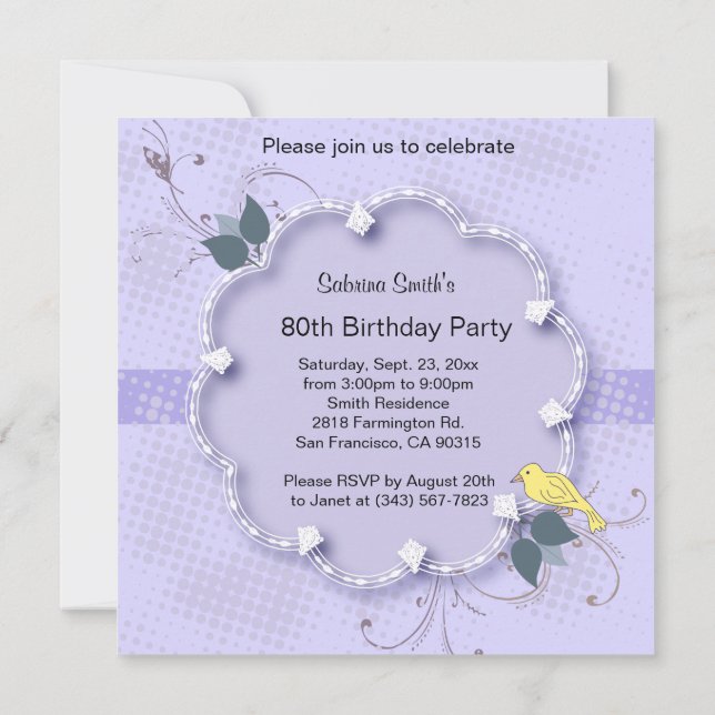 Invitación Fiesta de cumpleaños 80 de Purple Lavender | DIY T (Reverso)