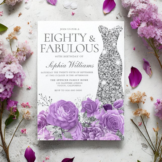 Invitación Fiesta de cumpleaños 80 de Purple Lavender y Silve (Subido por el creador)