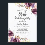Invitación Fiesta de cumpleaños 80 de Purple Watercolor Flora<br><div class="desc">Más invitaciones de cumpleaños florales en la Pequeña Tienda Bayleigh!</div>
