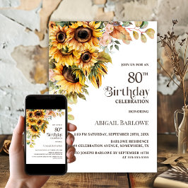 Invitación Fiesta de cumpleaños 80 de Rustic Sunflower Floral