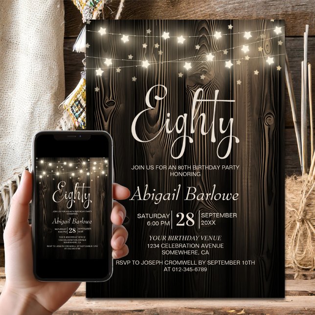 Invitación Fiesta de cumpleaños 80 de Rustic Wood (Subido por el creador)