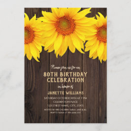 Invitación Fiesta de cumpleaños 80 del girasol Madera Rustica