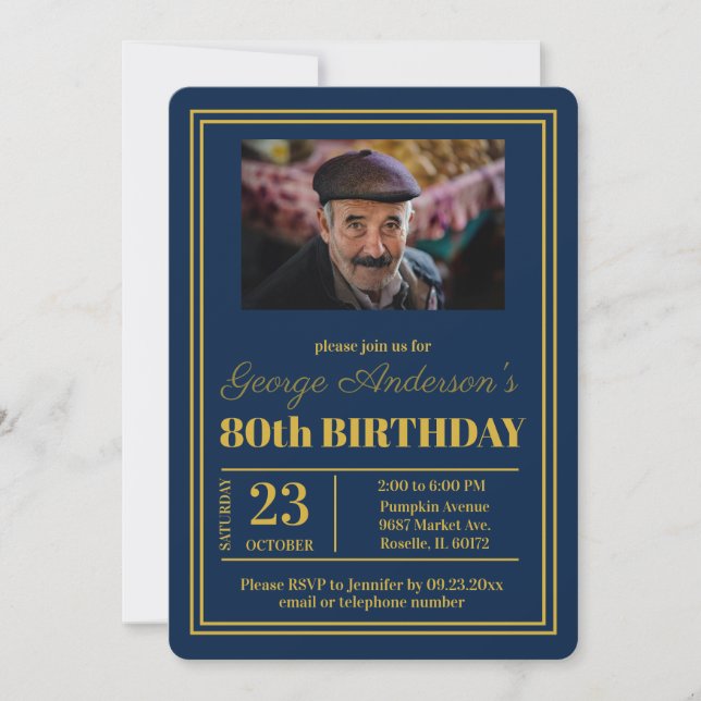 Invitación Fiesta de cumpleaños 80 del Oro Azul (Anverso)